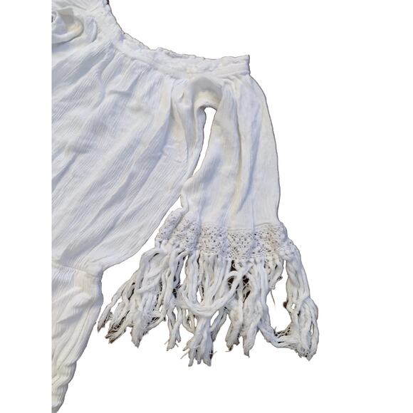 Nordstrom ELAN Romper Womens Small OffShoulder Boho Fringe Crochet Trim Jumpsuit - Picture 2 of 10